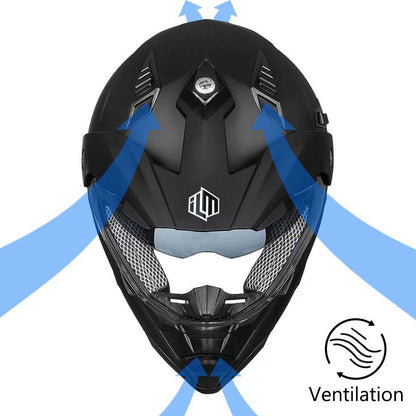 ILM Off Road Motorcycle Dual Sport Helmet Full Face Sun Visor Dirt Bike ATV Motocross Casco DOT Certified Model 606V (Matte Black, Large)