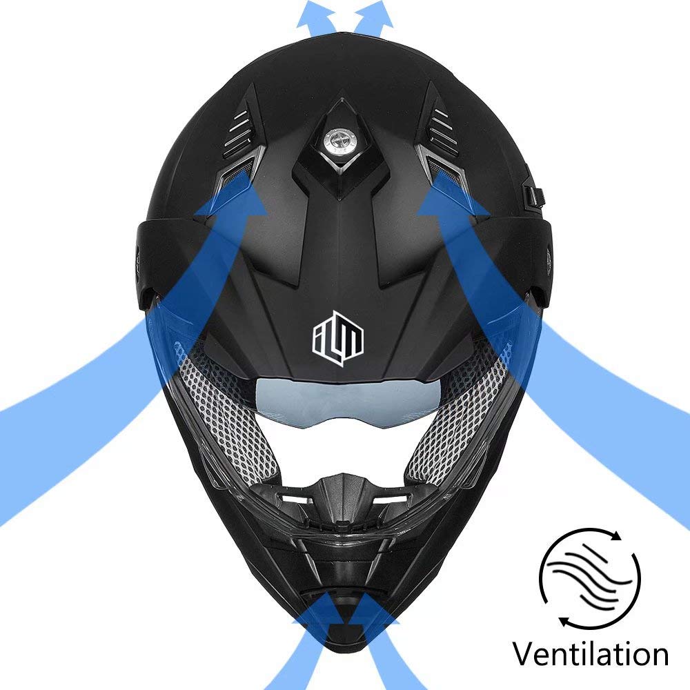 ILM Off Road Motorcycle Dual Sport Helmet Full Face Sun Visor Dirt Bike ATV Motocross Casco DOT Certified Model 606V (Matte Black, Large)