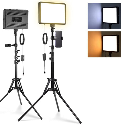 NEEWER Basics 2Pcs LED Video Light Panel with 59'' Tripod Stands/Phone Holders, 2700-6500K 850Lux Dimmable Plastic Studio Lighting for Photography Filming Recording Live Streaming, No Adapter, BP300