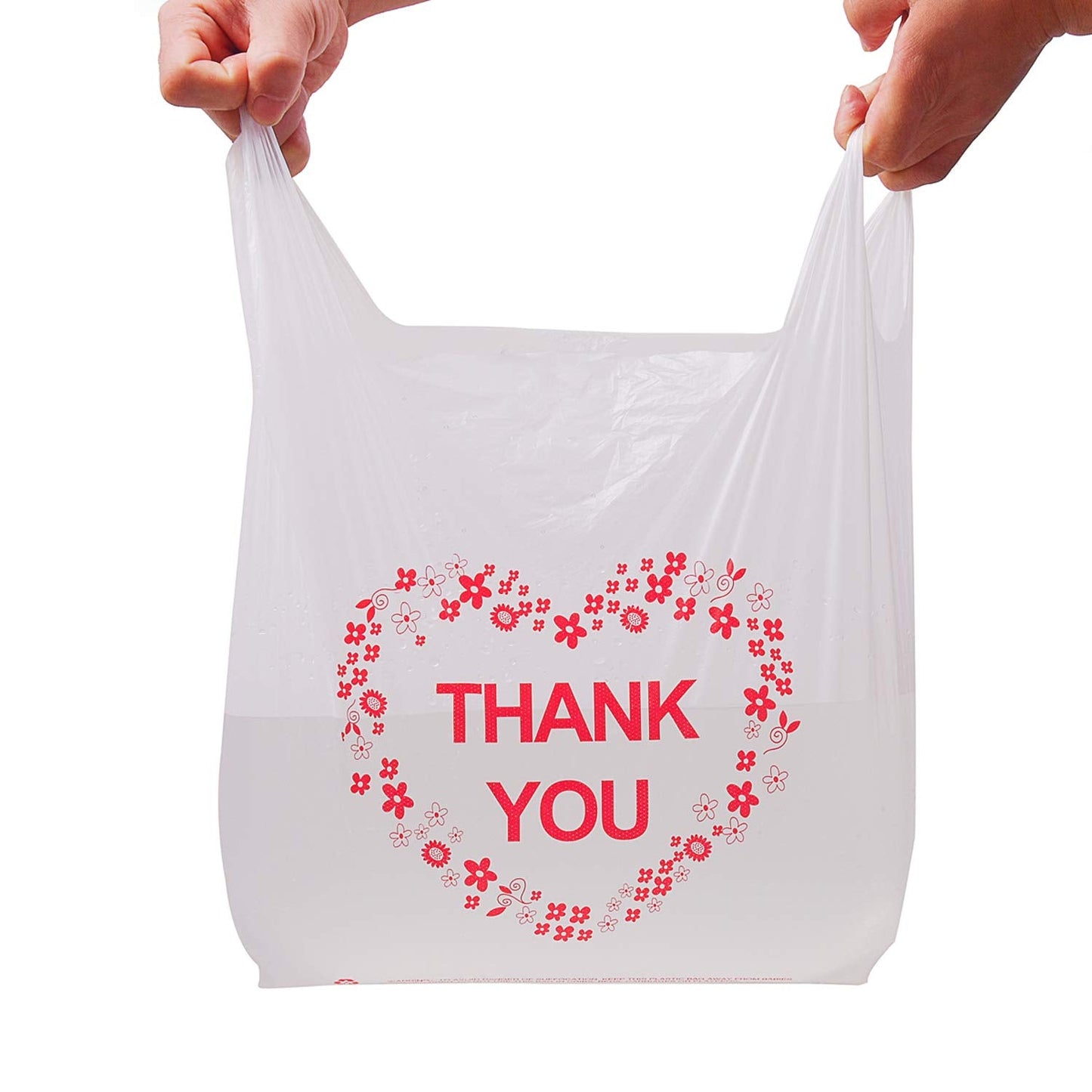 LazyMe Thank you T Shirt Bags, Bolsas De Plastico Para Negocio, White Plastic Grocery Bags with Handles, Standard Supermarket Size, 12 x 20 Inches (50 pcs)