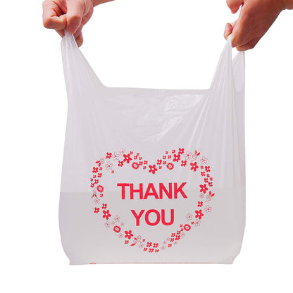 LazyMe Thank you T Shirt Bags, Bolsas De Plastico Para Negocio, White Plastic Grocery Bags with Handles, Standard Supermarket Size, 12 x 20 Inches (50 pcs)
