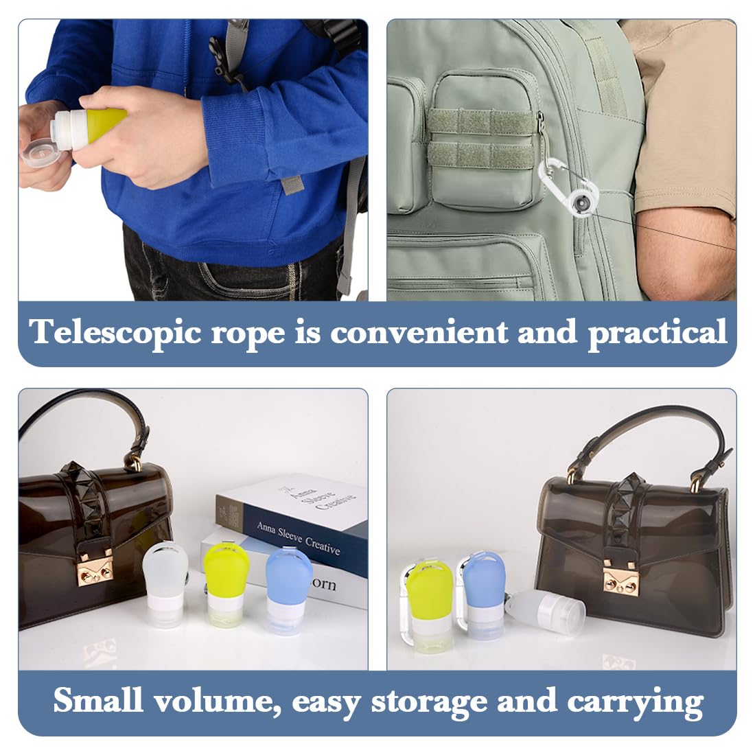 Linkidea Portable Silicone Travel Bottles Set, Empty Hand Soap Containers Refillable Container for Toiletries, Shampoo, Liquid, Cosmetic Multifunctional Bottles (1.3 oz, Pack of 3)