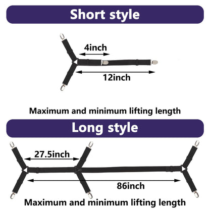 Luyena Bed Sheet Straps,6 PCS Secure and Fitted Sheet Straps for Full Size Bed,Adjustable Sheet Clips Elastic Fasteners Holders for Corners,Enhance Your Sleeping Experience(Black)