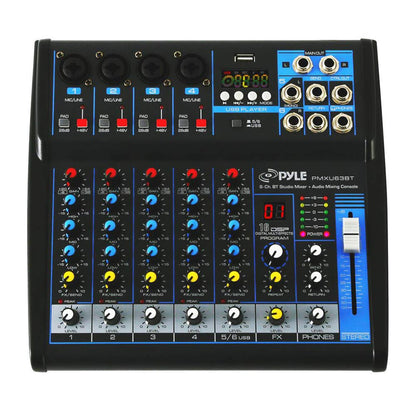 Pyle 6-Channel Professional Audio Mixer - USB - Bluetooth - 48V Phantom Power - Digital MP3 Input - FX 16-Bit DSP - Desk System Interface - PMXU63BT