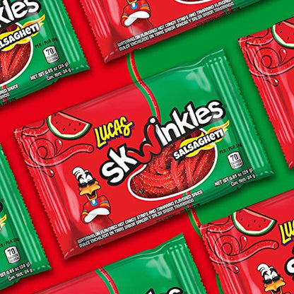 Lucas Salsagheti Watermelon Flavored Hot Candy Strips and Tamarind Sauce, 0.84 oz - 12 Pieces Pack for Treats, Snack, Parties, Piñatas,0.84 Ounce (Pack of 12)