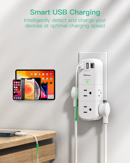 Outlet Extender with Rotating Plug, Mifaso Surge Protector 6 AC Multi Plug Wall Outlets and 3 USB Ports, 1800 Joules, 3-Sided Swivel Power Strip Spaced Splitter for Home, Travel, Dorm Room Essentials
