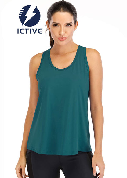 ICTIVE Workout Tops for Women Loose Fit Racerback Mesh Backless Muscle Tank Athletic Exercise Gym Shirts Dark Green XXL