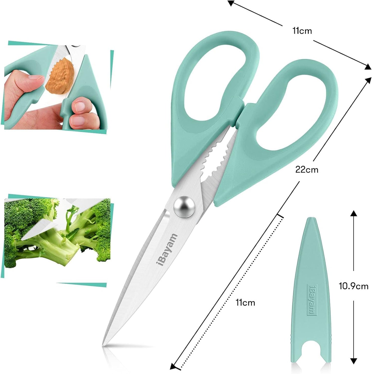 iBayam 1-Pack Kitchen Scissors All Purpose Kitchen Shears Heavy Duty 8.5" Cooking Scissors with Protective Sheath for Food, First Apartment Camper Essentials, Home Kitchen Gadgets, Utensils