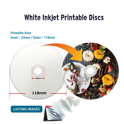PlexDisc 633-214 25 GB 6X Blu-ray White Inkjet Printable Single Layer Recordable BD-R, 50pk Cake Box, 50 Discs