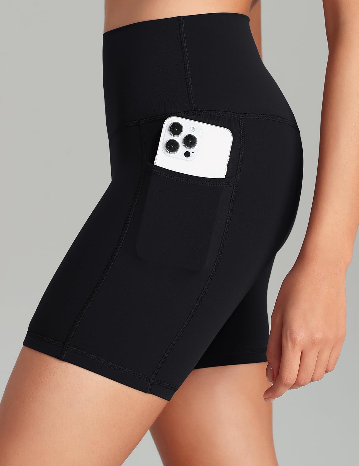 HeyNuts Workout Pro Women's Biker Shorts with Pockets, High Waisted Tummy Control Workout Buttery Soft Yoga Shorts 6'' Black M(8/10)