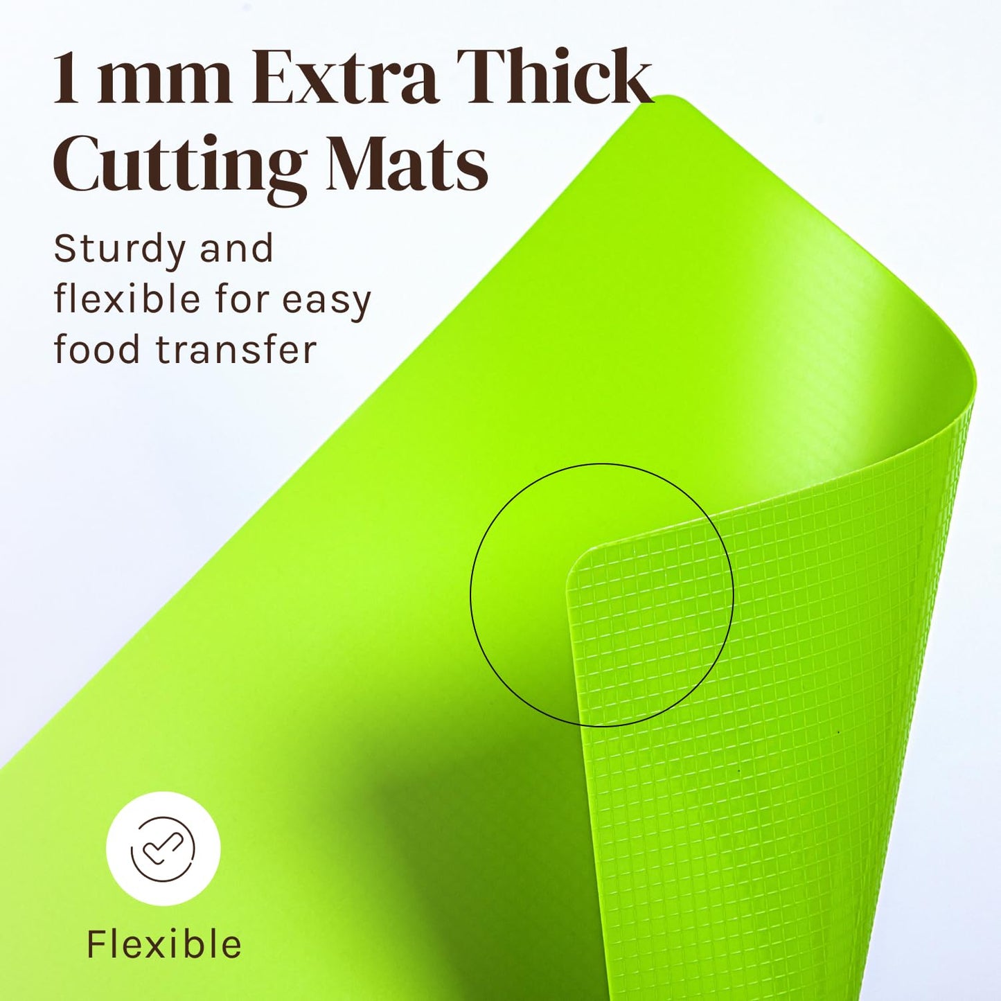 Extra Thick Flexible Plastic Cutting Board Mats with Food Icons & EZ-Grip Waffle Back, (Set of 6) Dishwasher Safe Vibrant