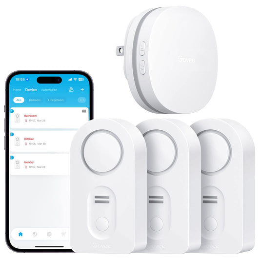 Govee WiFi Water Leak Detector 3 Packs, Leak Alert with Remotely Email/APP Push and Sound Alarm, Smart Water Sensor with 100dB Adjustable Alarm, Suit for Home and Basement