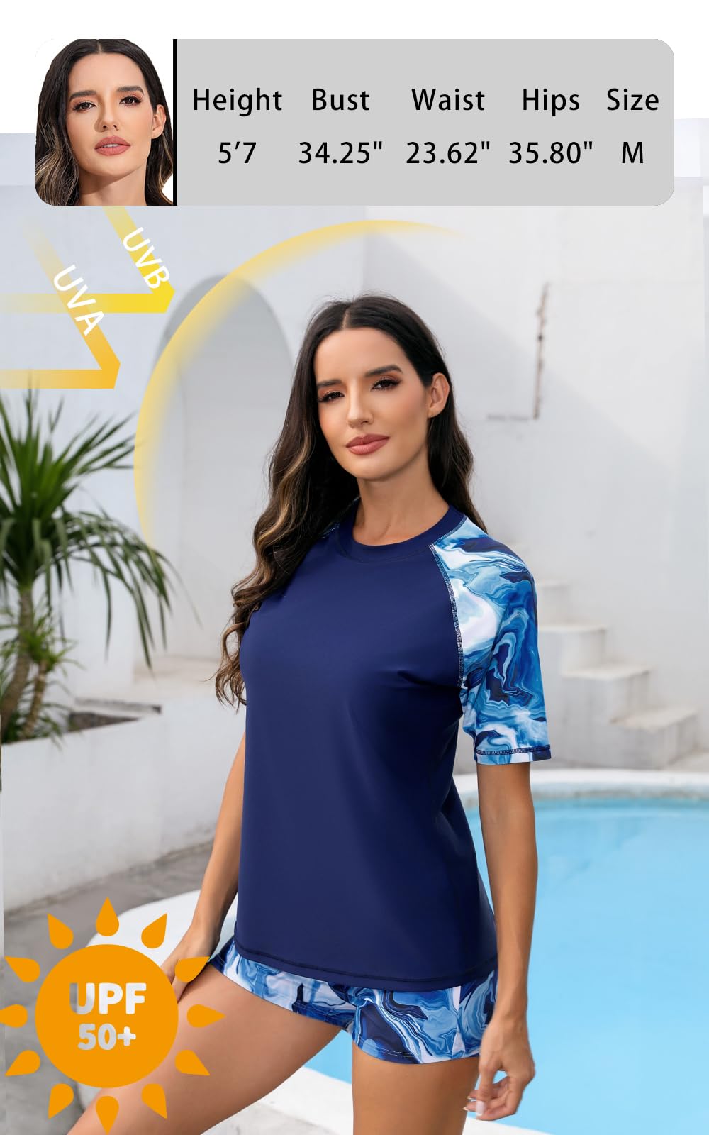 Halcurt Women's Rash Guard Set Padded 2 Piece Swimsuit with Boyleg Shorts Navy XL