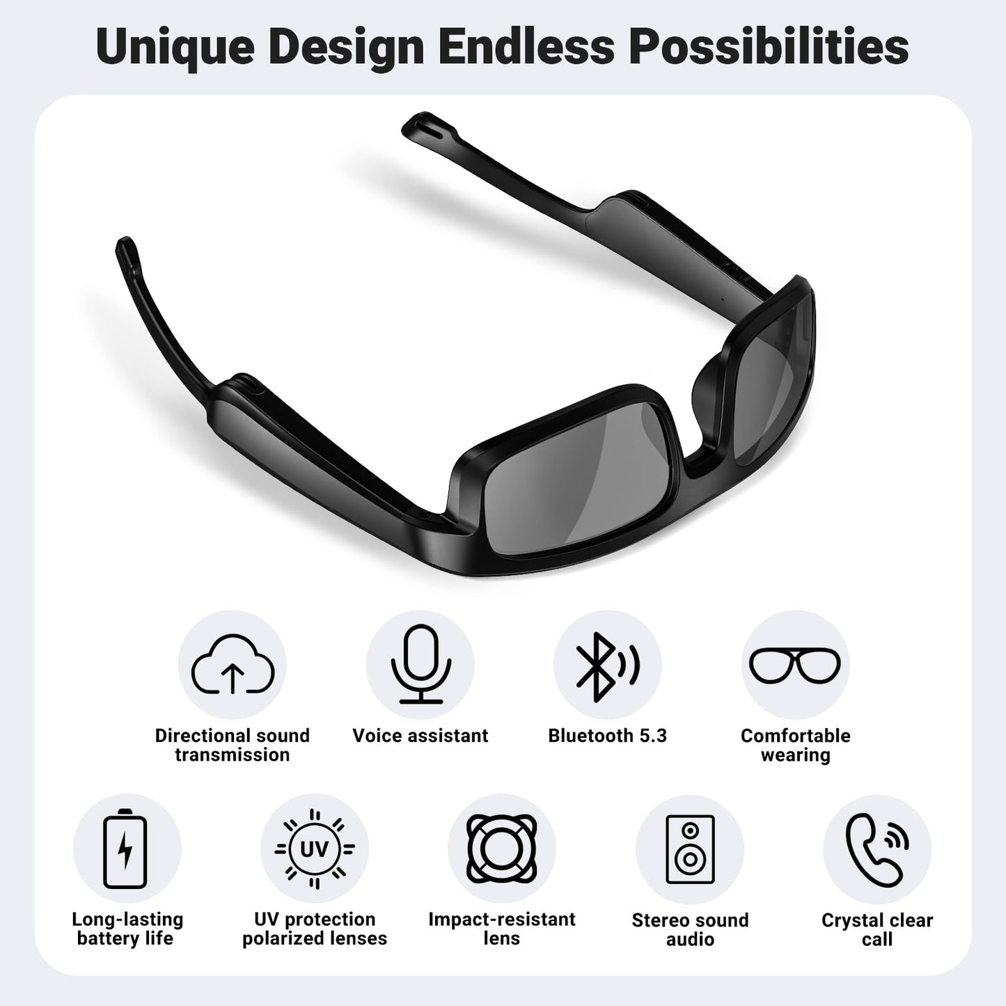 LVTEL Smart Glasses, Polarized Bluetooth Sunglasses, Built-in Mic & Speakers, Voice Assistant, UV Protection Audio Sun Glass