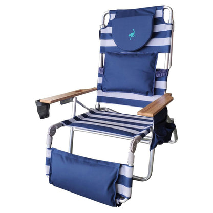 Ostrich Deluxe 3N1 Lightweight Lawn Beach Reclining Lounge Chair with Footrest, Outdoor Furniture for Patio, Balcony, Backyard, or Porch, Blue Stripe