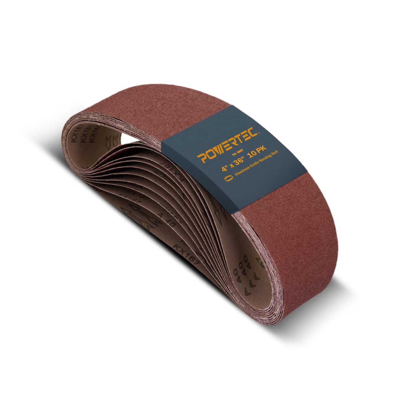 POWERTEC 10PK 4x36 Sanding Belts, 80 Grit Aluminum Oxide, 4 x 36 Inch Sanding Belts for Benchtop Belt and Disc Sander, Belt Sandpaper, Woodworking, Metalworking, Paint, Rust Removal (110680)