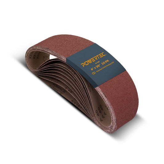 POWERTEC 10PK 4x36 Sanding Belts, 80 Grit Aluminum Oxide, 4 x 36 Inch Sanding Belts for Benchtop Belt and Disc Sander, Belt Sandpaper, Woodworking, Metalworking, Paint, Rust Removal (110680)