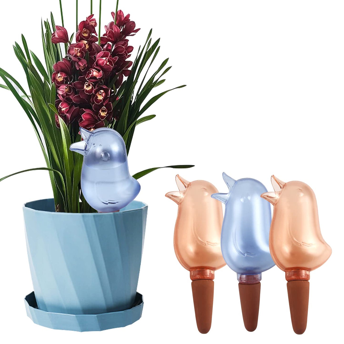 4 Pack Self Watering Spikes, Indoor Plant Watering Globes, Bird Shape Automatic Irrigation Spikes,Plant Watering Devices (Red&Blue)