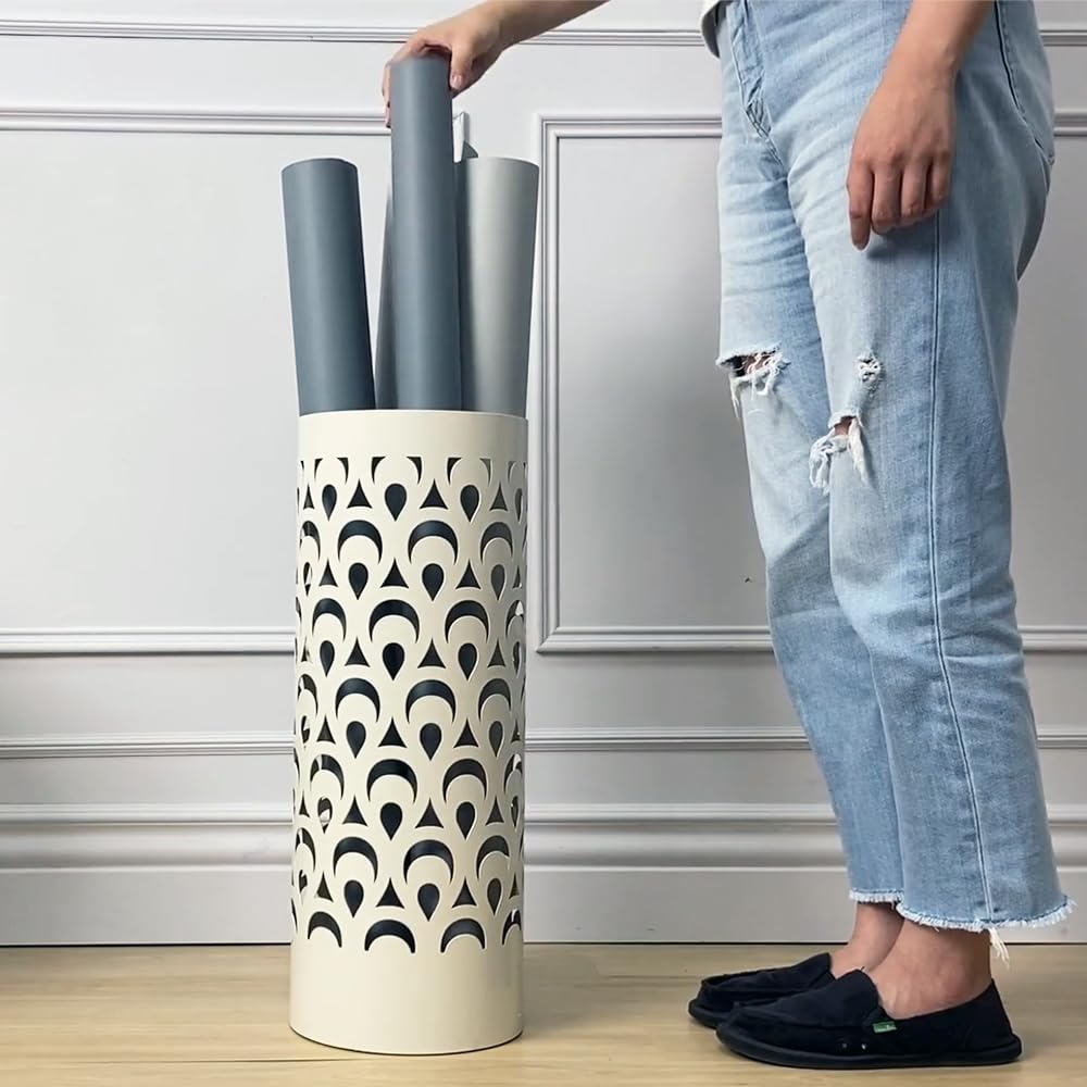 Mango Steam Tall Round Umbrella Holder 21.75 Inches Tall (Peacock White)