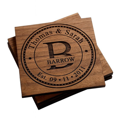 Personalized Coasters for Wedding Gifts, or Personalized Wooden Coaster Sets | Custom Coaster Set Options (2, 4, 6, 8, 16) | Handmade Wooden Coasters Made in The USA