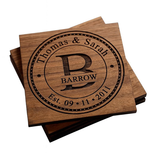 Personalized Coasters for Wedding Gifts, or Personalized Wooden Coaster Sets | Custom Coaster Set Options (2, 4, 6, 8, 16) | Handmade Wooden Coasters Made in The USA
