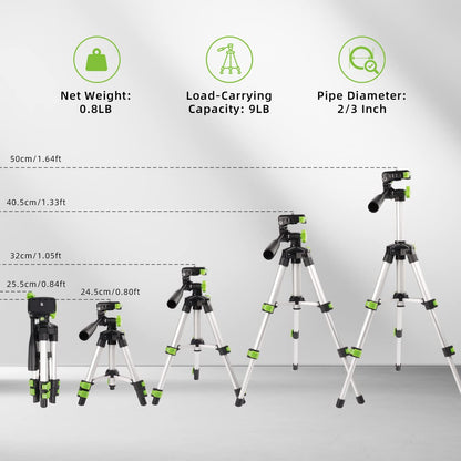 Huepar TPD05 19.7" Lightweight Aluminum Tripod-Mini Portable Adjustable Tripod for Laser Level and Camera, with 3-Way Flexible Pan Head and Bubble Level, Quick Release Plate with 1/4"-20 Screw Mount