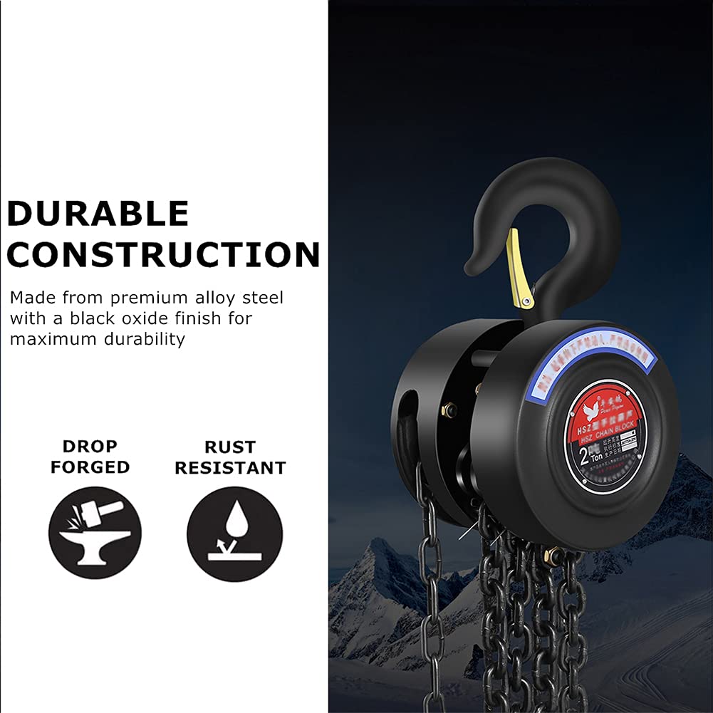 Manual Chain Hoist | 1 Ton/2000 lbs Capacity | 10’ Lift | 2 Hooks | Manual Hand Lift Steel Chain Block Hoist (1T)