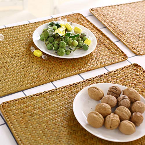 6 Pack Rectangular Woven Placemats, Rattan Wicker Table Mats, 17" x 12", Natural Seagrass Place Mats for Dining Table