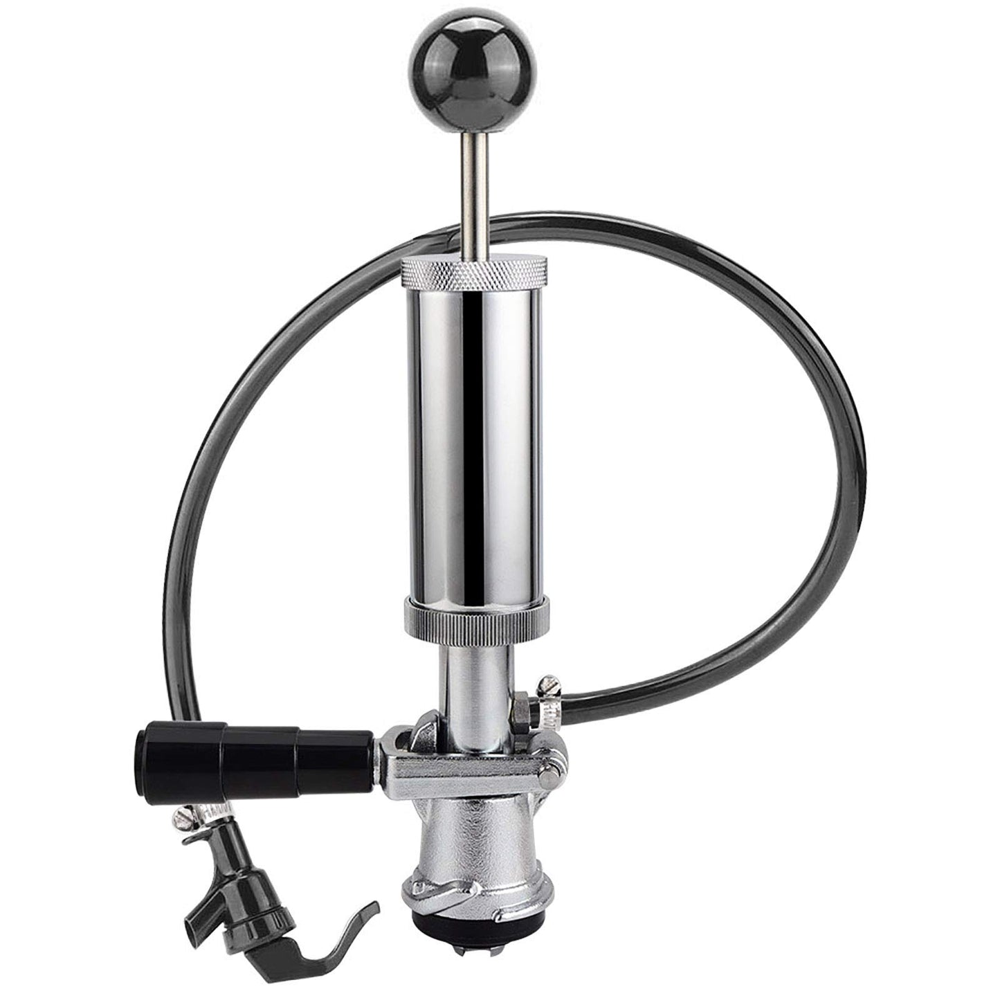 MRbrew Keg Party Pump, American D System Beer Keg Tap Keg Hand Pump 4'' Picnic Pump with Beer Faucet & Beer Hose, Chrome-Plated Keg Draft Beer Party Pump with 2 Hose Clamps Kegerator Pump for Homebrew