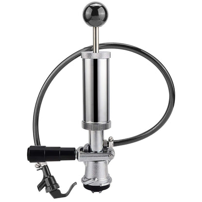 MRbrew Keg Party Pump, American D System Beer Keg Tap Keg Hand Pump 4'' Picnic Pump with Beer Faucet & Beer Hose, Chrome-Plated Keg Draft Beer Party Pump with 2 Hose Clamps Kegerator Pump for Homebrew