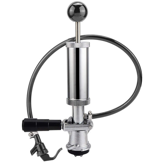 MRbrew Keg Party Pump, American D System Beer Keg Tap Keg Hand Pump 4'' Picnic Pump with Beer Faucet & Beer Hose, Chrome-Plated Keg Draft Beer Party Pump with 2 Hose Clamps Kegerator Pump for Homebrew
