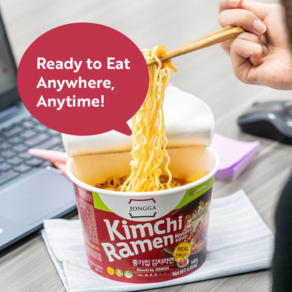 JONGGA Kimchi Ramen with Real Kimchi 4.9 oz Pack of 6, Korean Instant Hot and Spicy Noodle Soup, Authentic Savory Ramen Bowl, Quick and Convenient