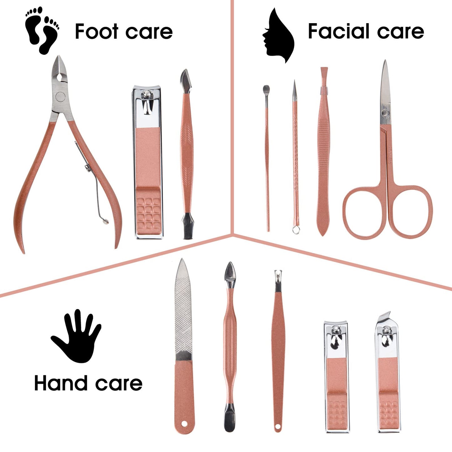 Nail Clippers and Beauty Tool Portable Set Manicure Set 12 in 1, with Pink Leather Bag, Suitable for Home, Workplace, Outdoor Travel, Gift Giving, Salon