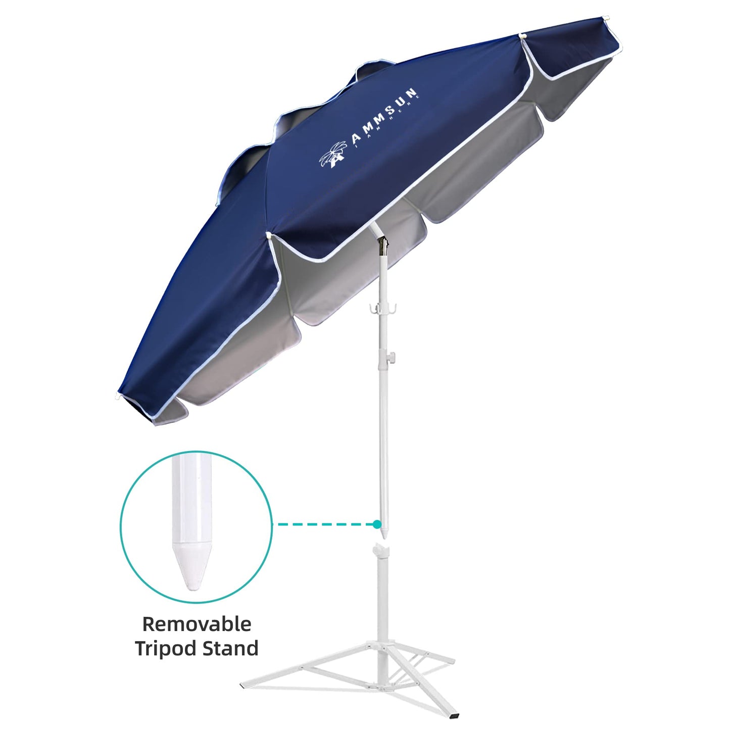 AMMSUN Shade Umbrella, Premium Portable Umbrella with Stand, 6.5ft Lightweight Free Standing Canopy for Sporting Games, Adjustable Instant Sun Protection and Easy to Carry, Navy Blue