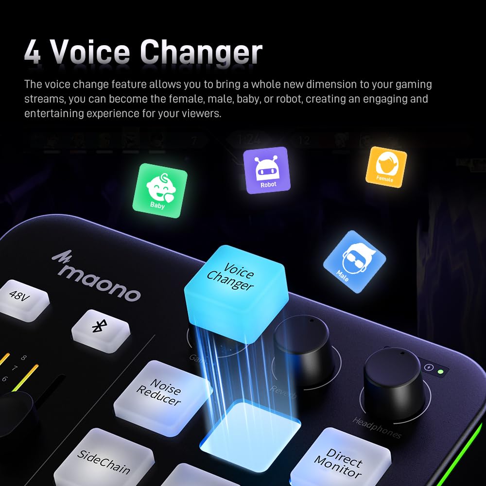 MAONO Gaming Audio Mixer, Audio Interface with Pro-preamp, RGB, Bluetooth, 48V Phantom Power for Live Streaming, Podcasting, Content Create, Gaming MaonoCaster G1 NEO (Not for USB Mic)
