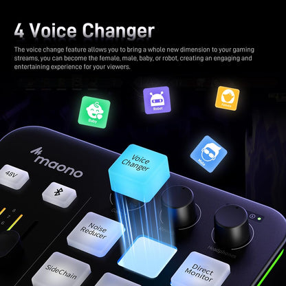 MAONO Gaming Audio Mixer, Audio Interface with Pro-preamp, RGB, Bluetooth, 48V Phantom Power for Live Streaming, Podcasting, Content Create, Gaming MaonoCaster G1 NEO (Not for USB Mic)