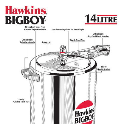 Hawkins Bigboy Aluminum Pressure Cooker, 14 Litres