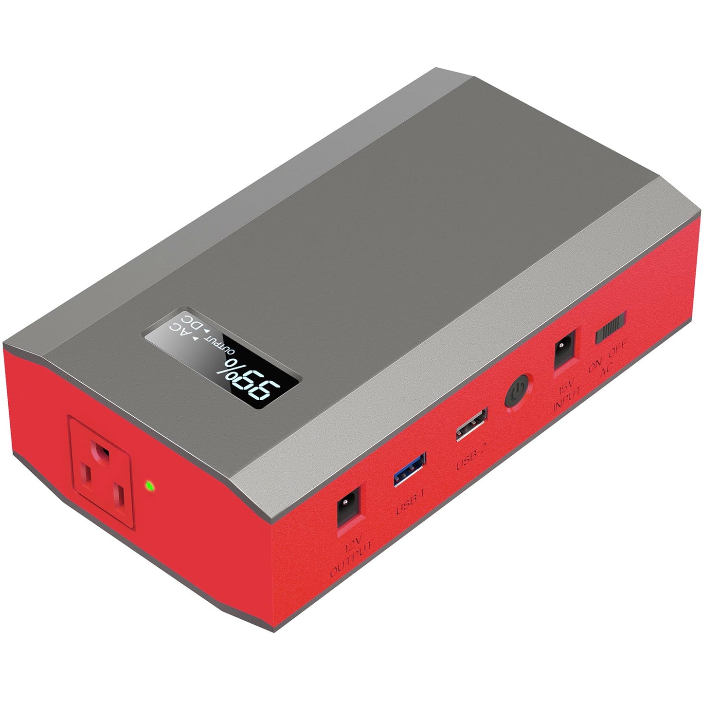 Portable Power Bank with AC Outlet, 65W 110V External Battery Pack 24000mAh Portable Laptop Charger Power Source Supply for Outdoor RV Tent Camping Home Smart Device with Emergency Light -Grey Red