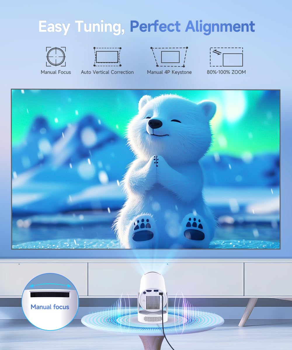 Magcubic Mini Projector 4K support with WiFi 6 and Bluetooth 5.4, 5w Soundbase Speaker, Auto Vertical Keystone 180°Rotatable Portable Proyector for Home Bedroom Outdoor HY300Pro+