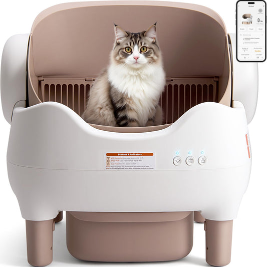 KITPLUS Self Cleaning Litter Box, Automatic Cat Litter Box with APP Control, Odor-Free Waste Disposal Includes Trash Bags, Large Waste Bin, Open-Top, for Multiple Cats