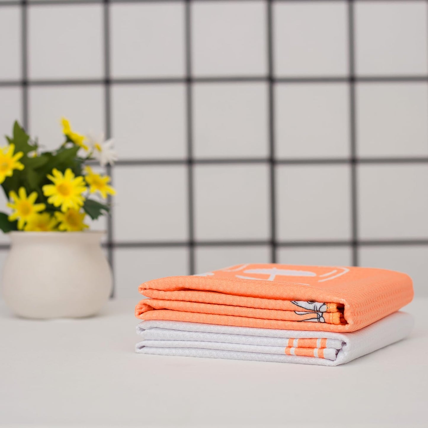 LXOMILL Cat Fall Kitchen Towels - Orange Autumn Dish & Hand Towels for Fall Decor