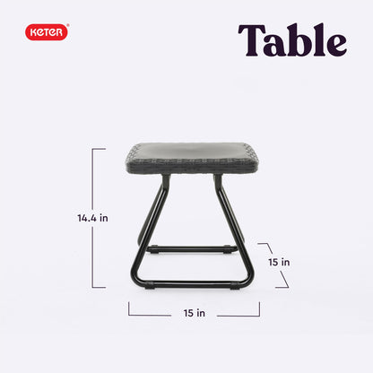 Keter Rio 3 Piece Resin Wicker Patio Furniture Set with Side Table and Outdoor Chairs for Front Porch and Backyard Decor, Dark Grey