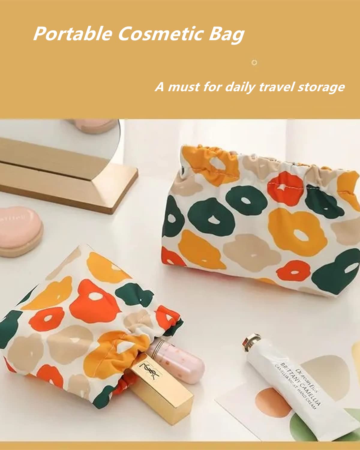 Gepehoho Small Pouches for Purse, 3pcs Portable Mini Makeup Bag, No Zipper Self-closing Accessories Organizer for Cosmetics Headphones Jewelry (D)