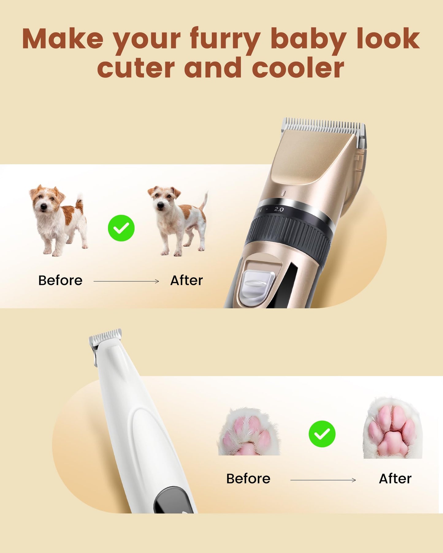 PAPMINI 2 in 1 Dog Grooming Kit, Low Noise Rechargeable Dog Clippers for Grooming, Cordless Dog Grooming Clippers and Dog Paw Trimmer, Dog Shavers for Grooming Small Dogs Cats Animals