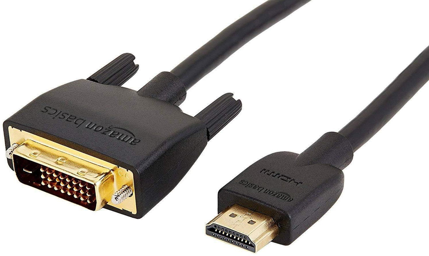 Amazon Basics HDMI to DVI (Male) Adapter Cable, Bi-Directional 1080P, 6 ft/1.8 m, Gold-Plated, Easy to Install, Single Pack for Television, Black