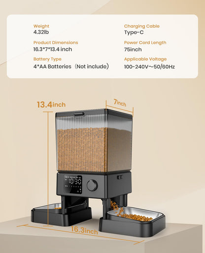 oneisall Automatic Cat Feeder for 2 Cats, 20 Cups/5L Automatic Cat Food Dispenser for Small Pets Indoor, Timed Cat Feeder for Dry Food