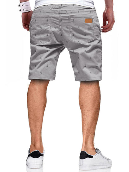 JMIERR Mens Casual Shorts - Fashion Cotton Drawstring Summer Beach Stretch Waist Twill Chino Golf Cruise Shorts with Pockets for Men 8 Inch Inseam, US 36(L), Coconut Tree Printed Grey