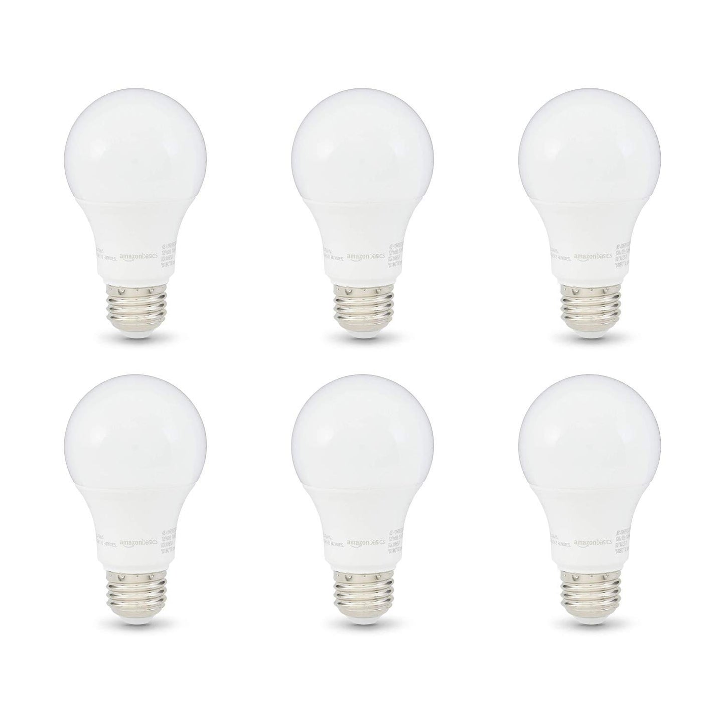 Amazon Basics A19 LED Light Bulbs, 60 Watt Equivalent, Energy Efficient 9W, E26 Standard Base, Soft White 2700K, Dimmable, 10,000 Hour Lifetime , 6-Pack