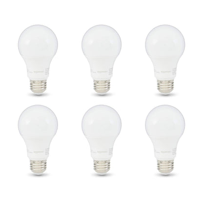 Amazon Basics A19 LED Light Bulbs, 60 Watt Equivalent, Energy Efficient 9W, E26 Standard Base, Soft White 2700K, Dimmable, 10,000 Hour Lifetime , 6-Pack