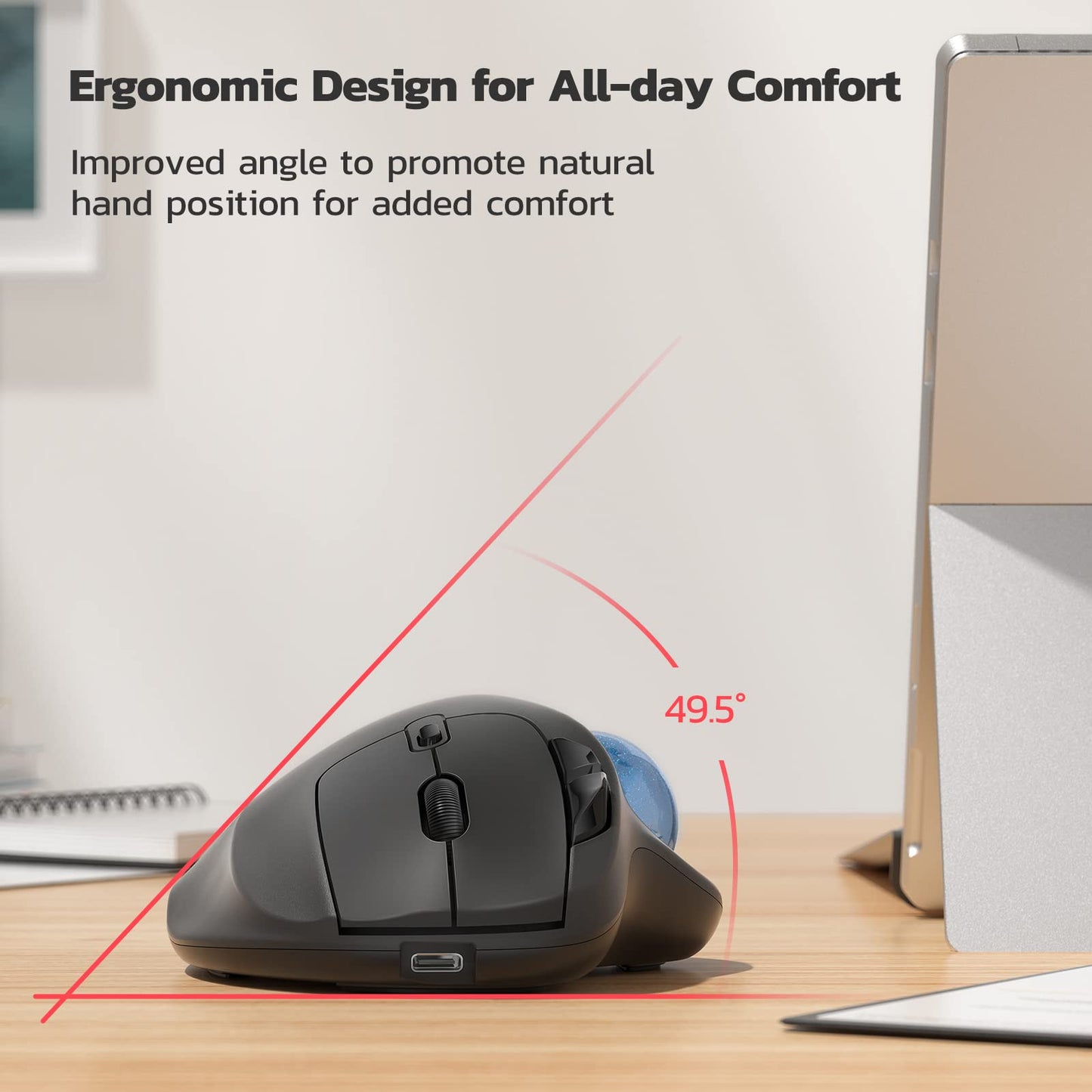 Nulea M501 Wireless Trackball Mouse, Rechargeable Ergonomic, Easy Thumb Control, Precise & Smooth Tracking, 3 Device Connection (Bluetooth or USB Receiver), Compatible for PC, Laptop, Mac, Windows.